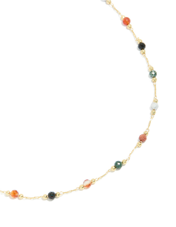Gold Plated Multicoloured Semi Precious Stone Short Necklace
