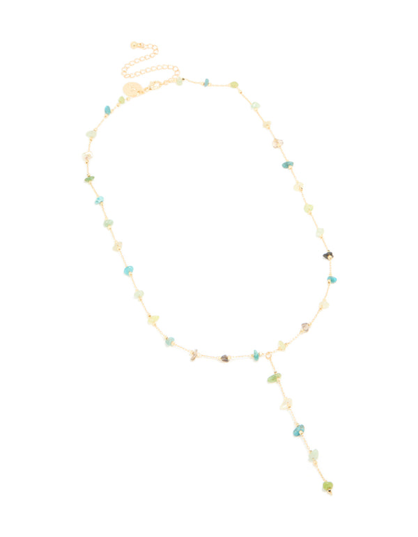 Gold Plated Green Blue Black Semi Precious Stone Y-Necklace