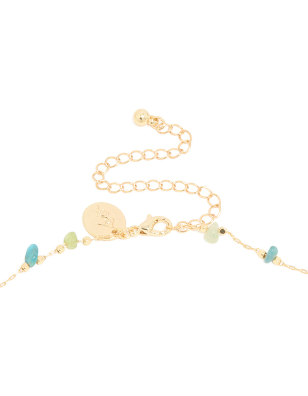 Gold Plated Green Blue Black Semi Precious Stone Y-Necklace