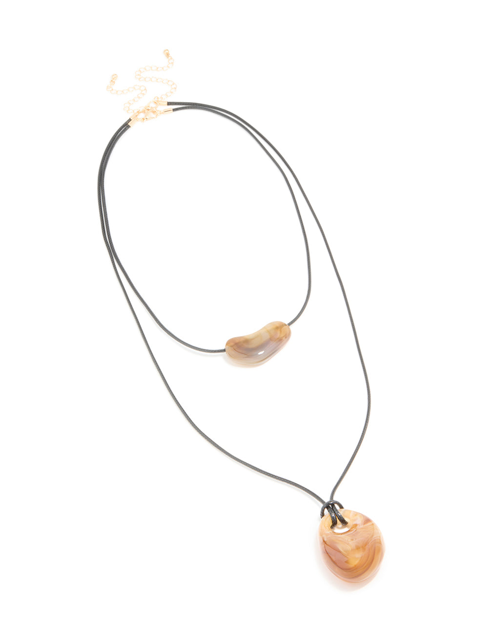 Brown Acrylic Pebble Cord Layered Necklace