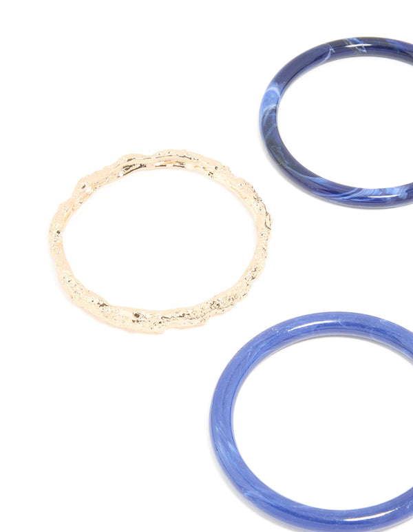 Gold Textured & Marbled Blue Bangles 4-Pack
