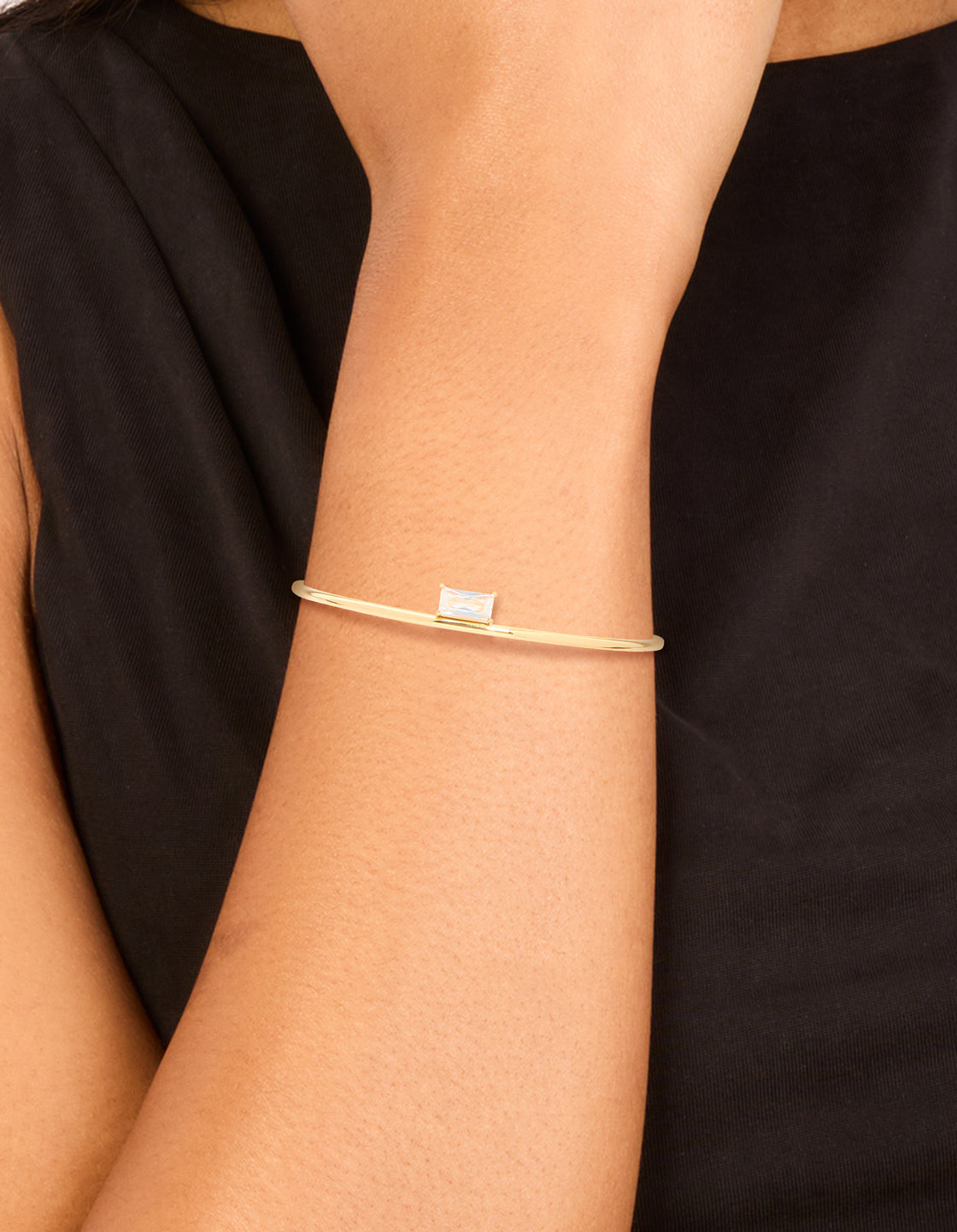 Waterproof Gold Plated Stainless Steel Rectangular Cubic Zirconia Wirst Cuff