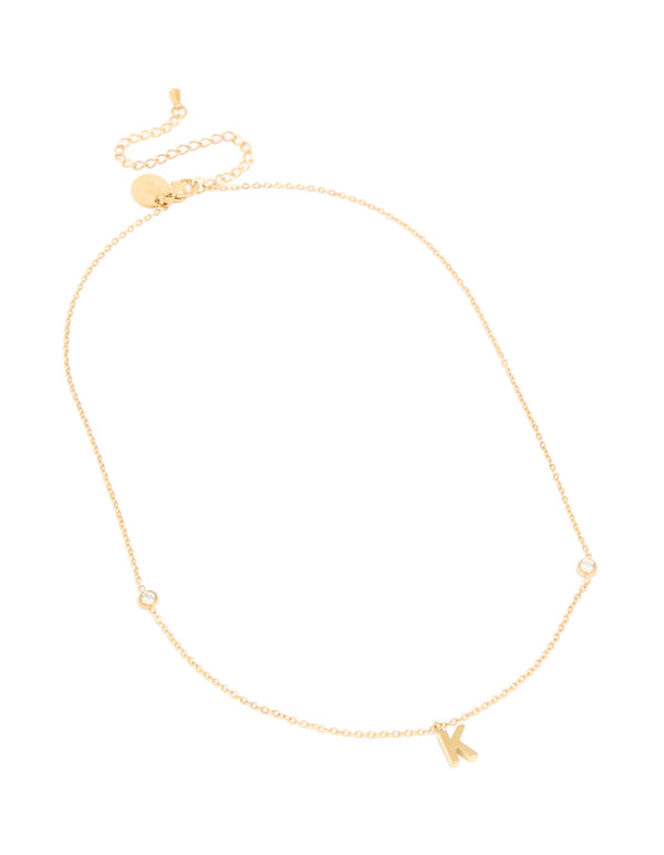 Waterproof Gold Plated Stainless Steel Letter K Dainty Pendant Necklace