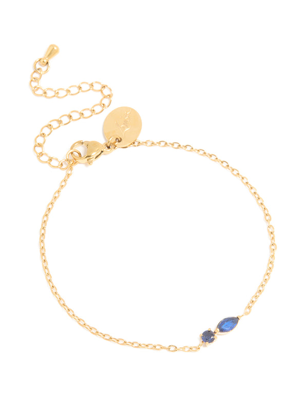 Waterproof Gold Plated Stainless Steel September Blue Cubic Zirconia Birthstone Bracelet