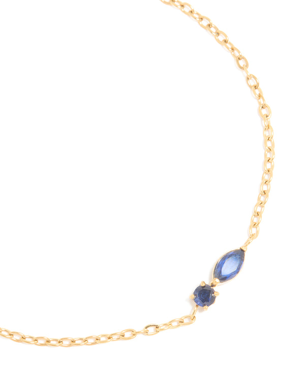 Waterproof Gold Plated Stainless Steel September Blue Cubic Zirconia Birthstone Bracelet