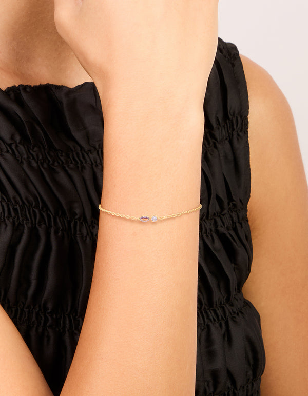Waterproof Gold Plated Stainless Steel February Purple Cubic Zirconia Birthstone Bracelet
