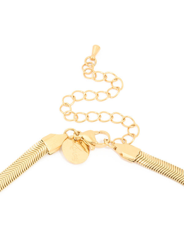 Waterproof Gold Plated Stainless Steel Flat Detail Chain Necklace