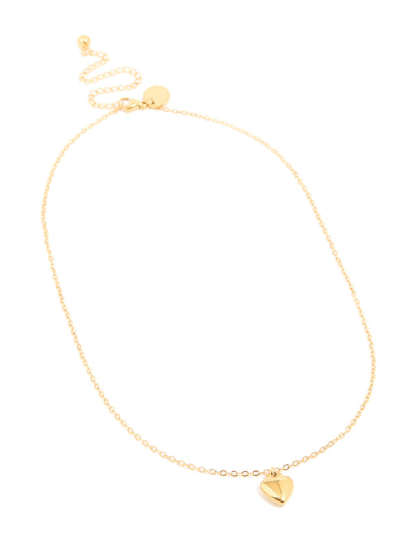 Featuring a waterproof gold plated stainless steel puffy heart pendant necklace front view