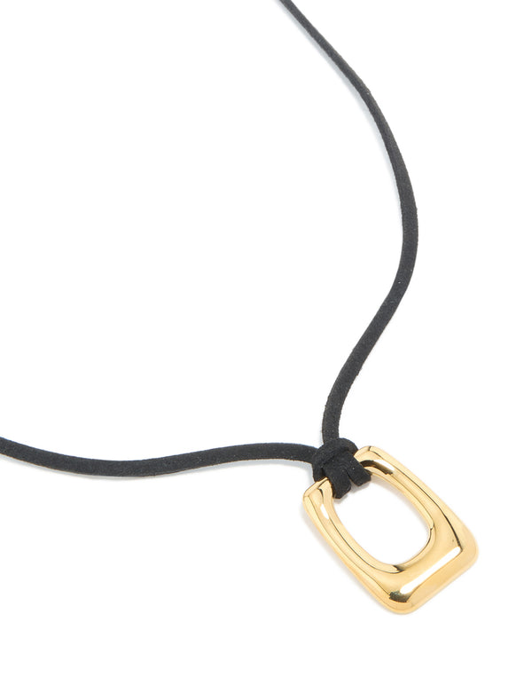 Waterproof Gold Plated Stainless Steel Rectangle Pendant Cord Necklace