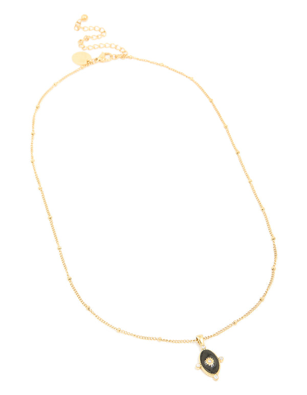 Waterproof Gold Plated Stainless Steel Black Tab Necklace