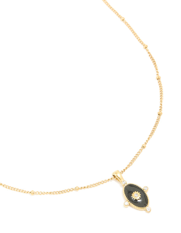 Waterproof Gold Plated Stainless Steel Black Tab Necklace