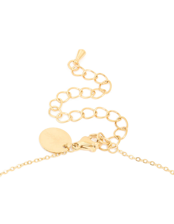 Crafted from waterproof gold plated stainless steel with cubic zirconia cross pendant necklace clasp detail view