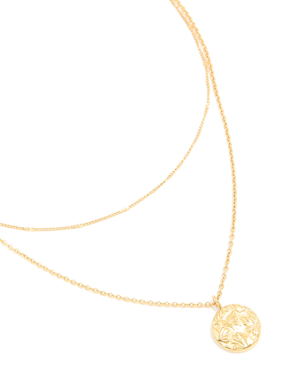 Waterproof Gold Plated Stainless Steel Fine Chain & Disc Pendant Layered Necklace