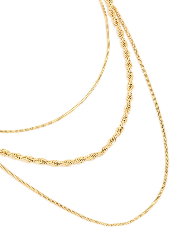 Waterproof Gold Plated Stainless Steel Mixed Chain Layered Necklace