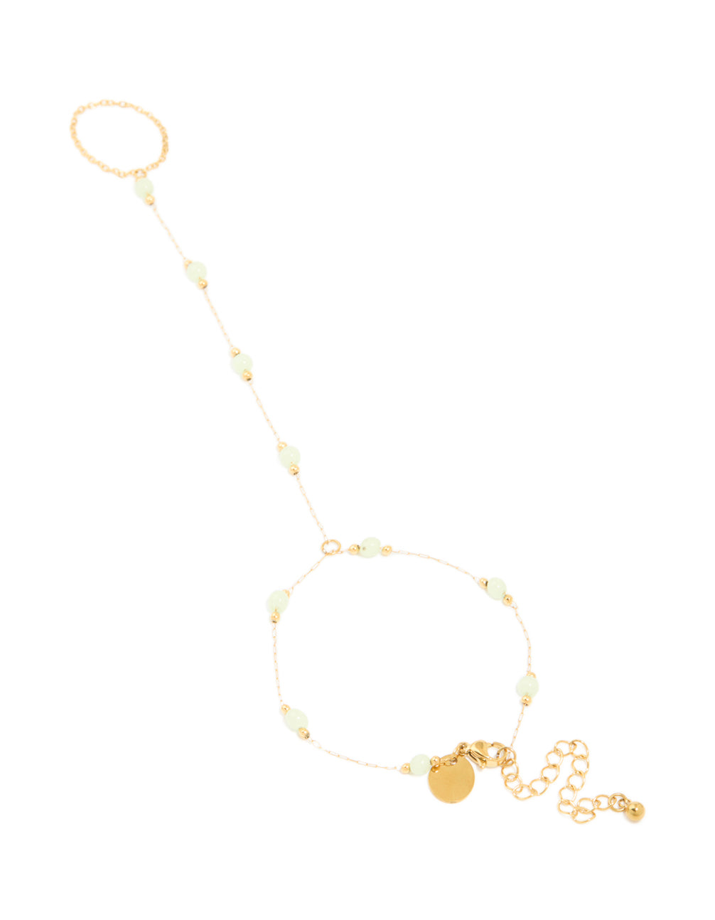 Waterproof Gold Plated Stainless Steel Green Jade Semi Precious Stone Hand Chain
