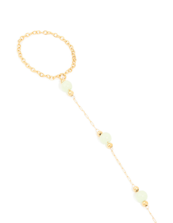 Waterproof Gold Plated Stainless Steel Green Jade Semi Precious Stone Hand Chain