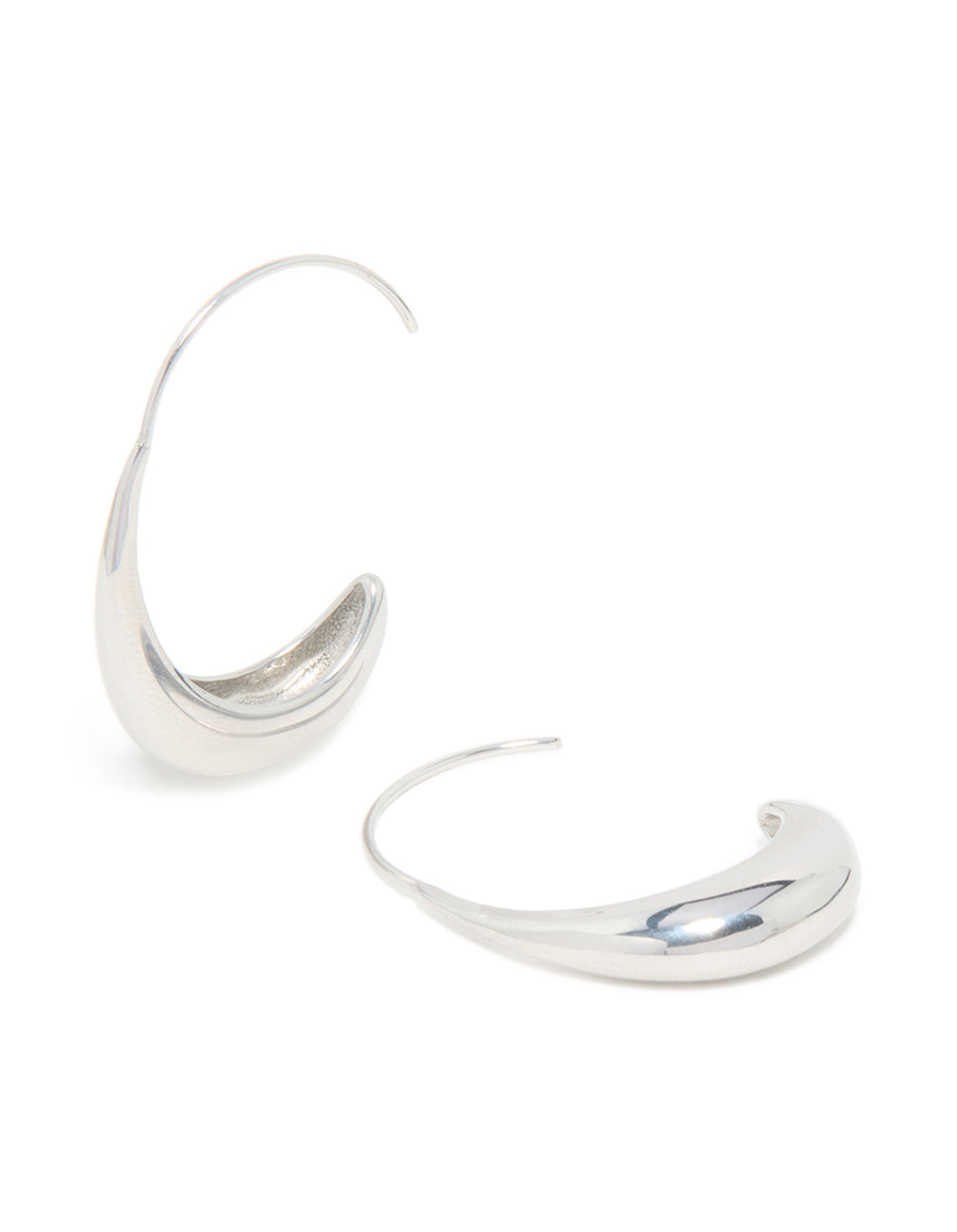 Showcasing waterproof stainless steel thick half hoop earrings in silver front view