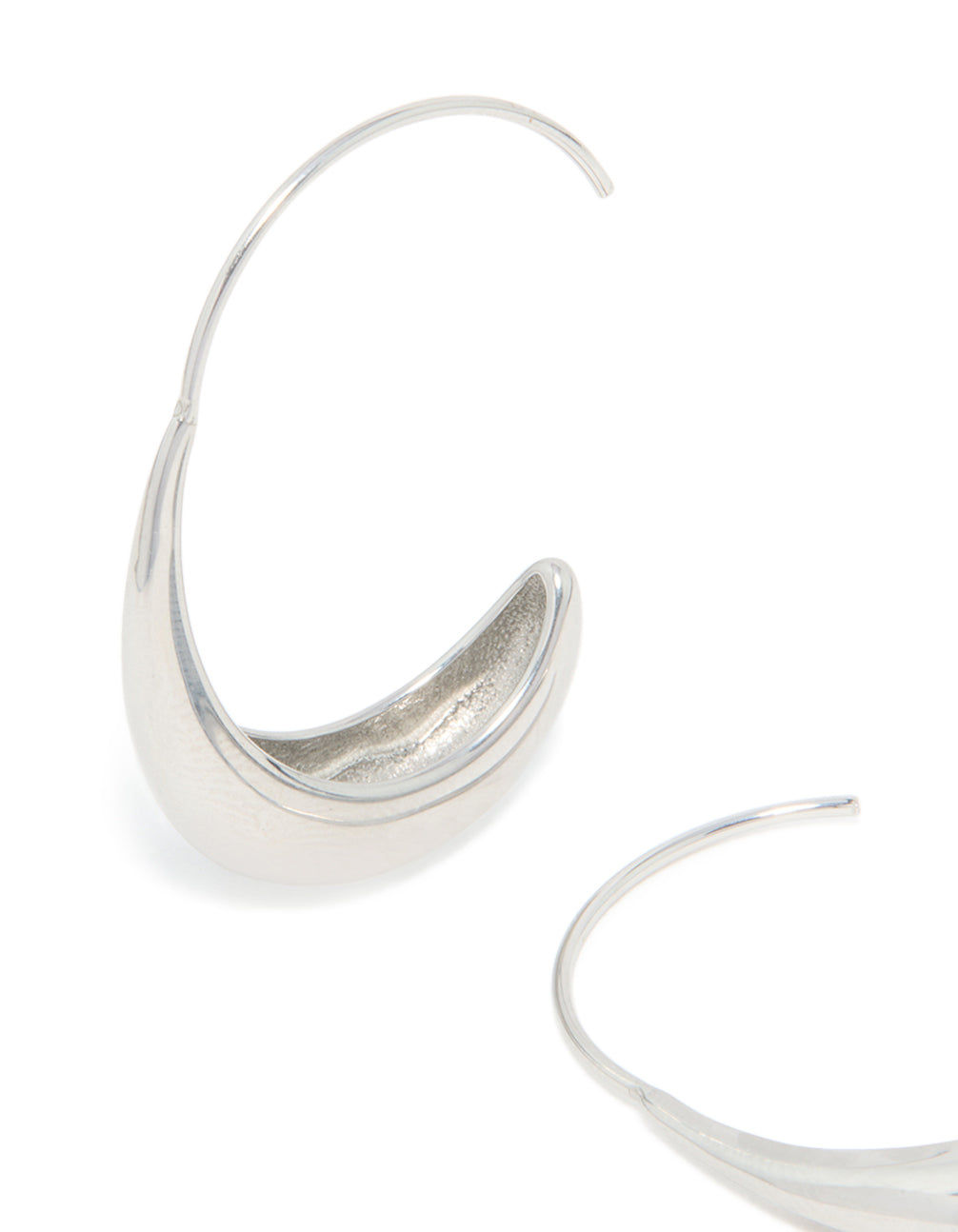 Designed with waterproof stainless steel thick half hoop earrings in silver close up view