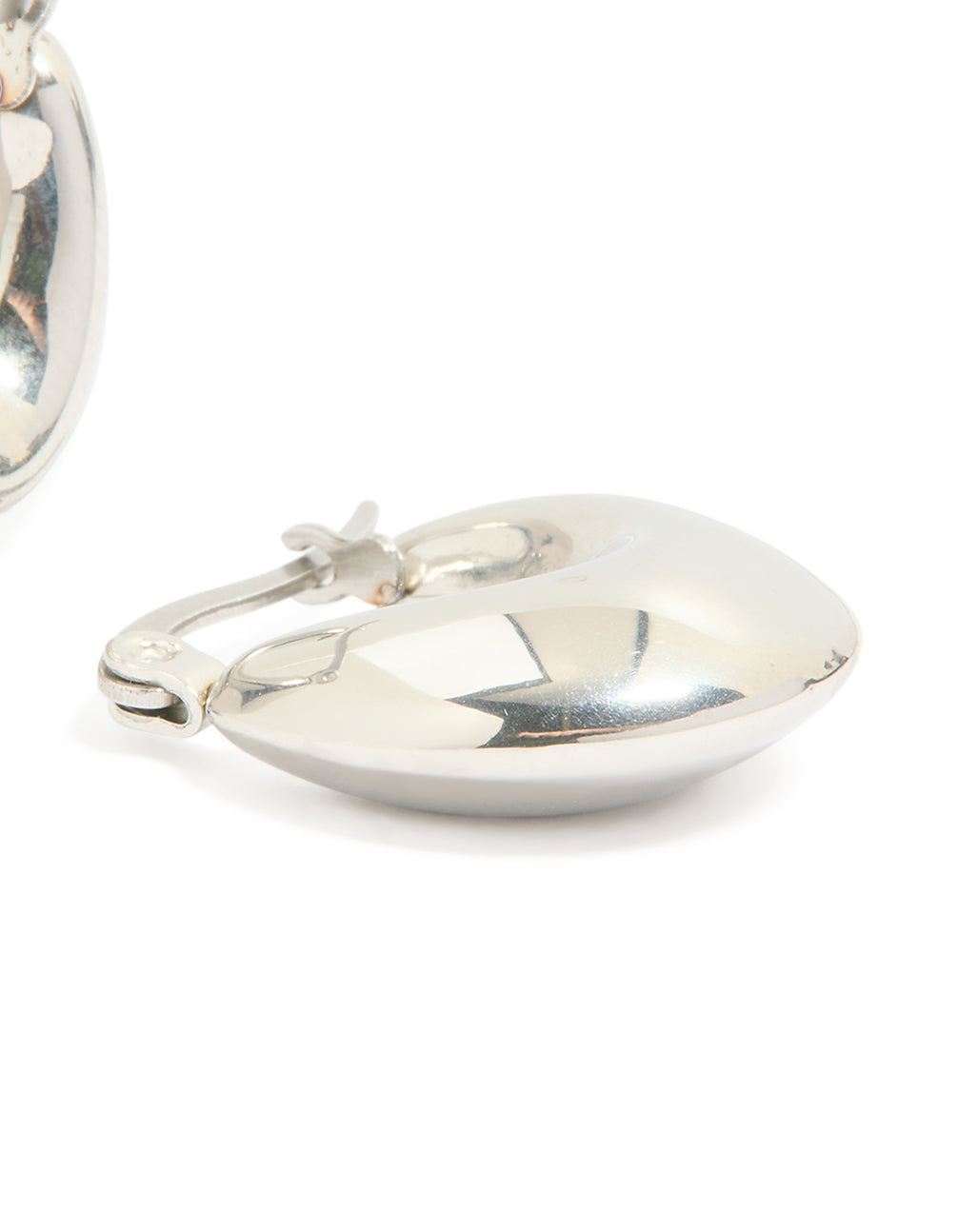 Presenting waterproof stainless steel bubble half hoop earrings with silver finish post detail view