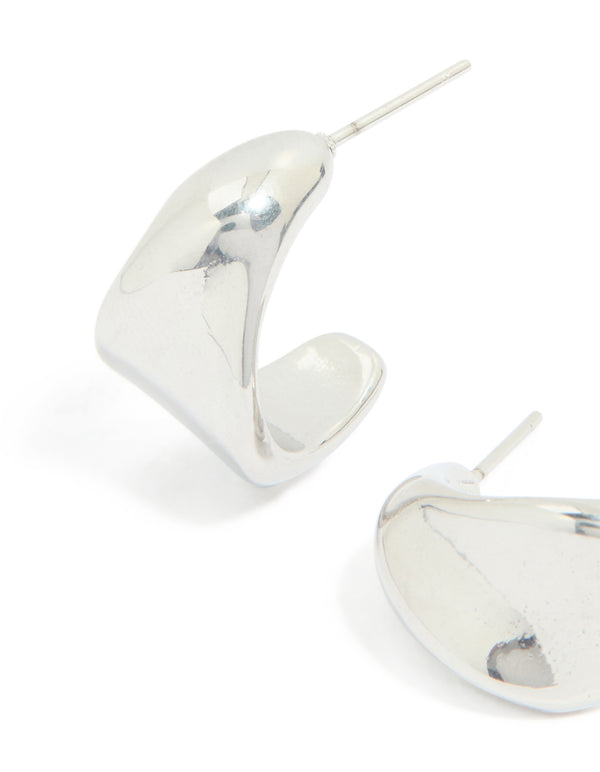 Designed with waterproof stainless steel organic teardrop earrings in silver close up view
