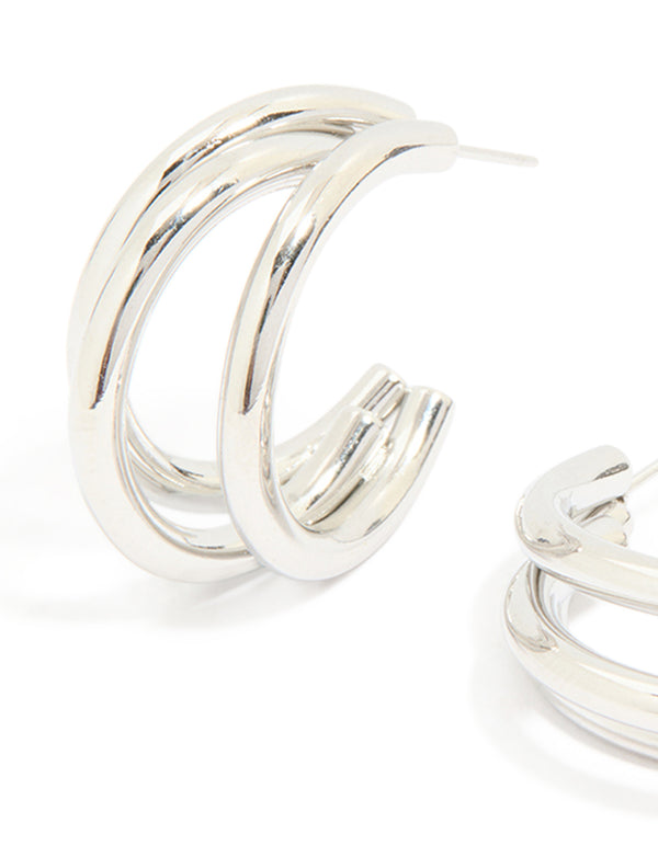 Waterproof Stainless Steel Triple Prong Hoop Earrings