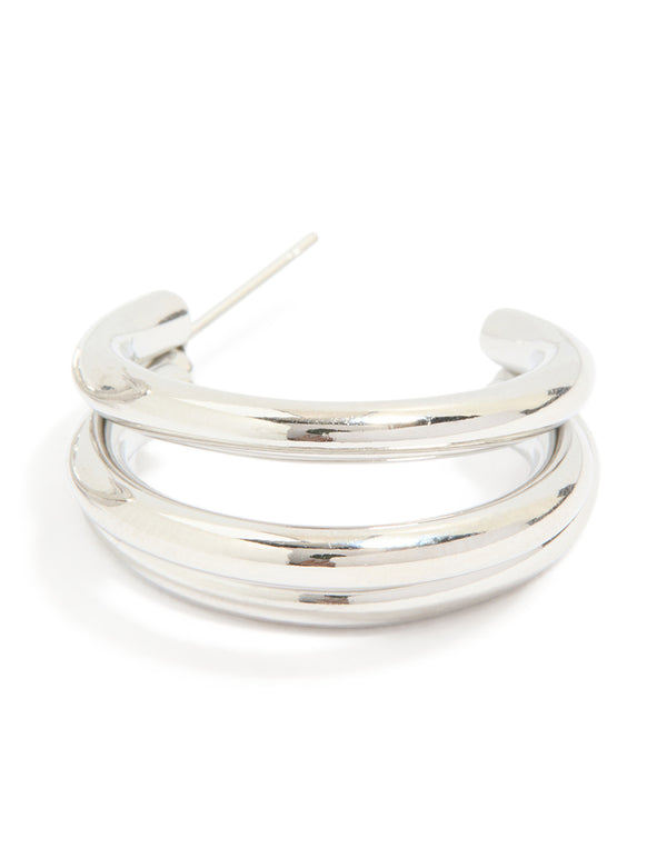 Waterproof Stainless Steel Triple Prong Hoop Earrings