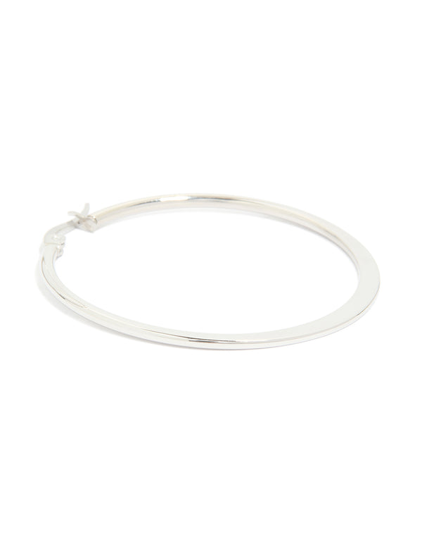 Designed with waterproof stainless steel thin hoop earrings in a statement silver finish post detail view