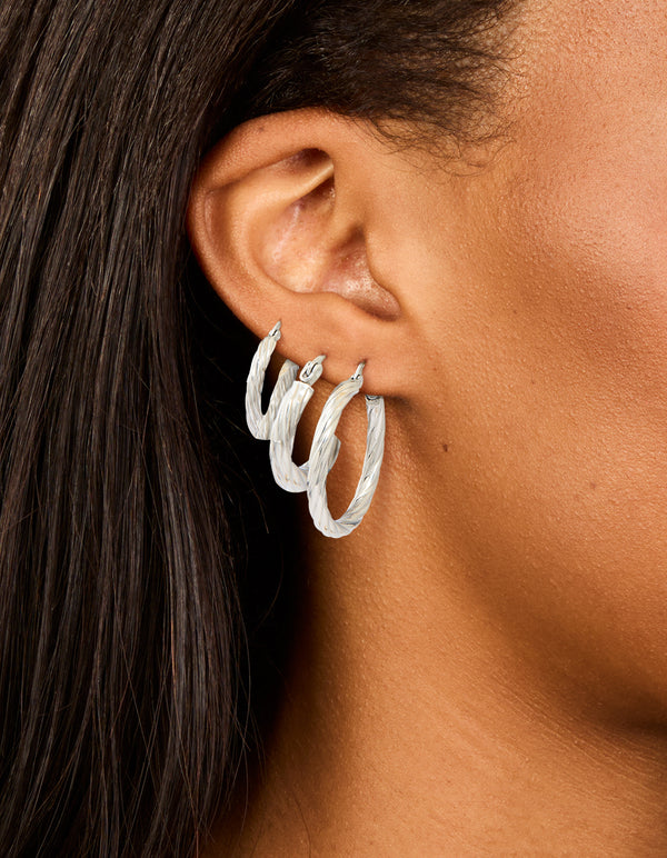 Waterproof Stainless Steel Twisted Hoop Earrings 3-Pack