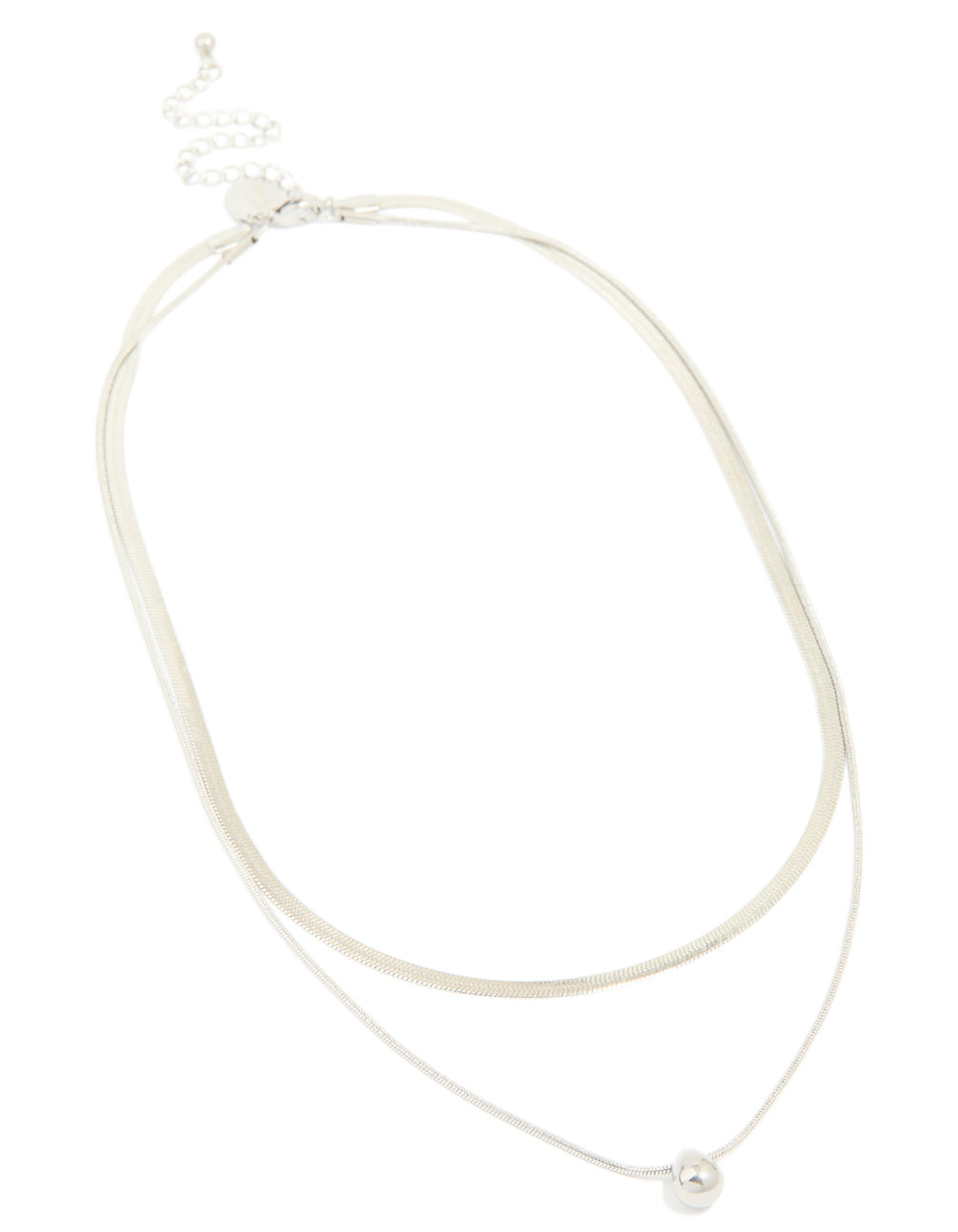 Beautifully crafted waterproof stainless steel chain and pebble layered necklace with pendant in silver front view