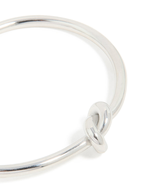 Crafted from waterproof stainless steel basic knotted centre wrist cuff in silver close up view