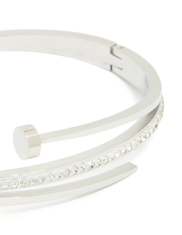 Waterproof Stainless Steel Cubic Zirconia Nail Hinge Bangle
