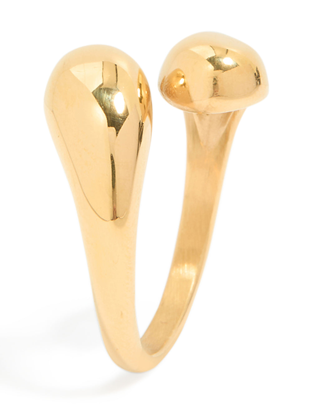 Elegantly showcasing waterproof gold plated stainless steel double teardrop wrap around ring in chunky style side detail view