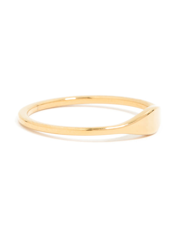 Crafted from waterproof gold plated stainless steel in a dainty signet ring design front view