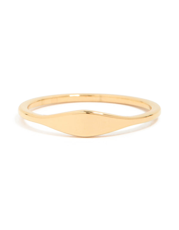 Elegant waterproof gold plated stainless steel dainty signet ring close up view