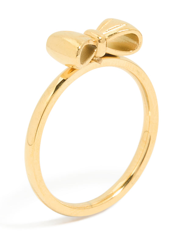 Waterproof Gold Plated Stainless Steel Bow Ring