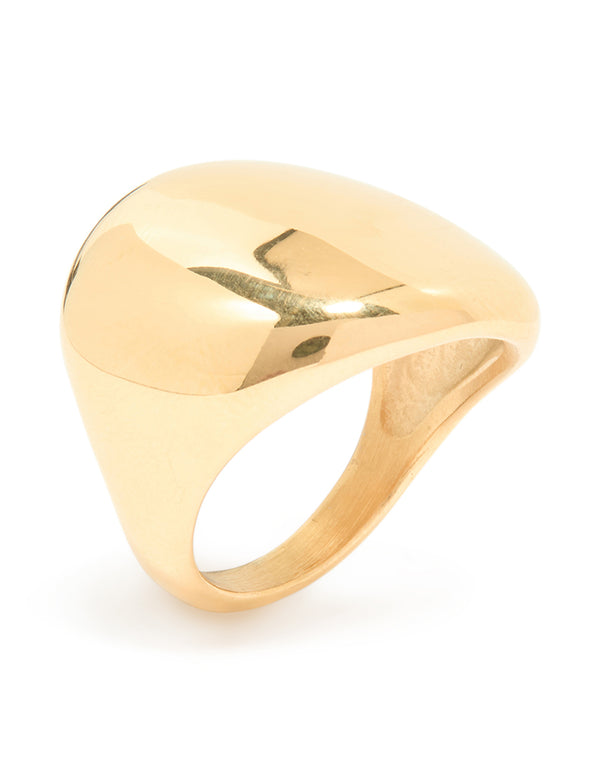 Crafted from waterproof gold plated stainless steel smooth pebble ring side detail view
