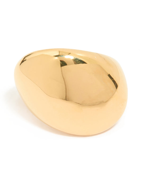 Waterproof gold plated stainless steel smooth pebble ring close up view