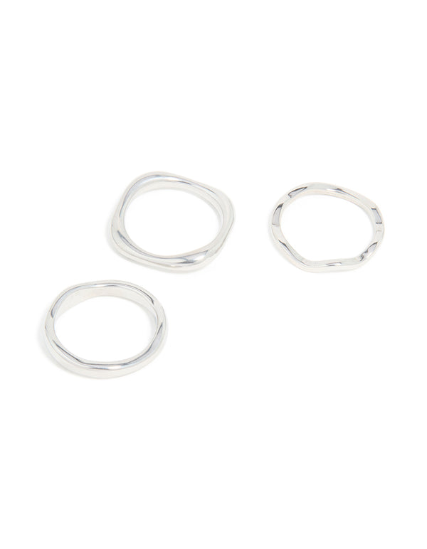 Showcasing Waterproof Stainless Steel Organic Rings 3-Pack with statement style in silver front view