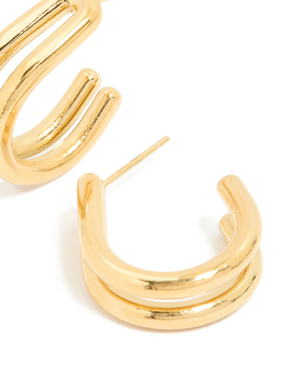 Waterproof Gold Plated Stainless Steel Double Layered Hoop Earrings