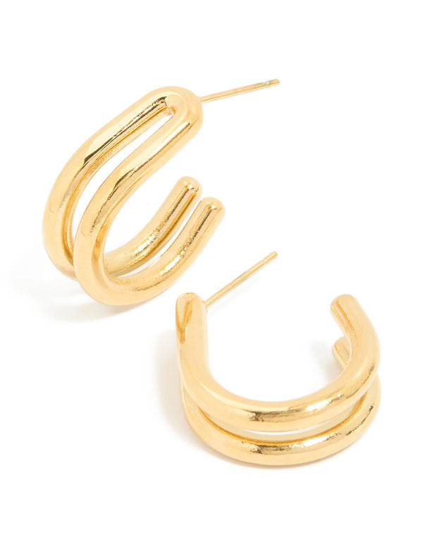 Waterproof Gold Plated Stainless Steel Double Layered Hoop Earrings