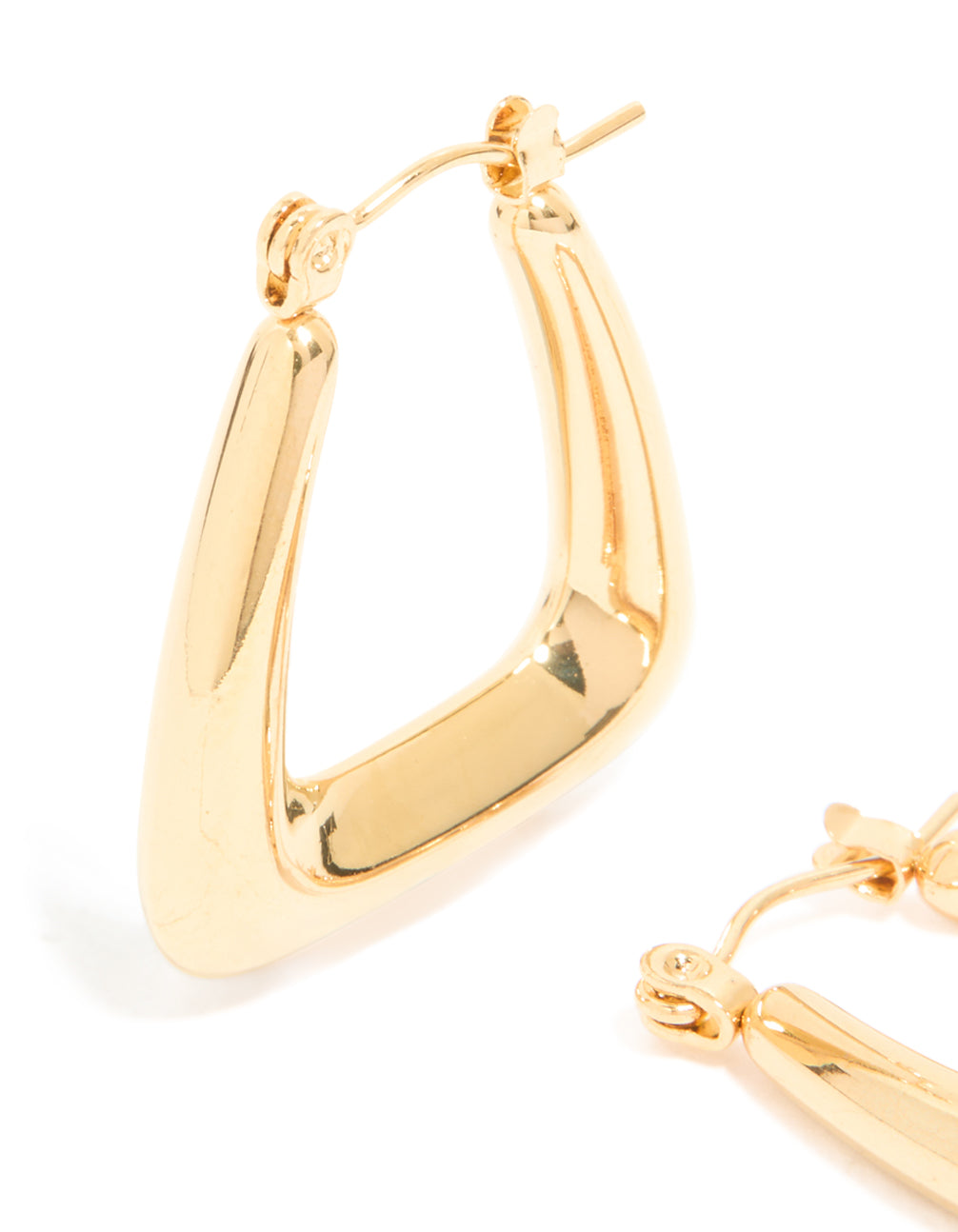 Designed with waterproof gold plated stainless steel trapeze hoop closure close up view