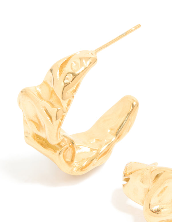 Waterproof Gold Plated Stainless Steel Crater Hoop Earrings