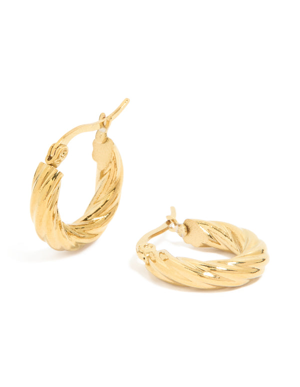 Waterproof Gold Plated Stainless Steel Twist Hoop Earrings