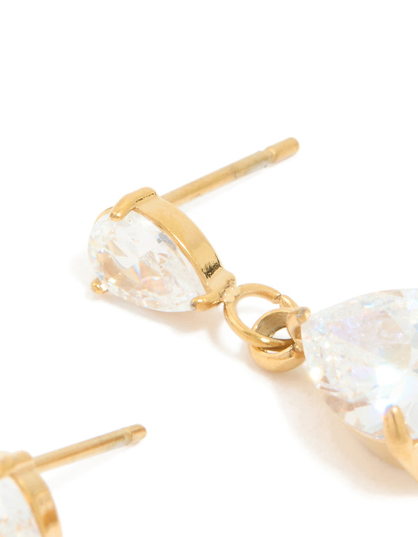Waterproof Gold Plated Stainless Steel Cubic Zirconia Dainty Drop Earrings