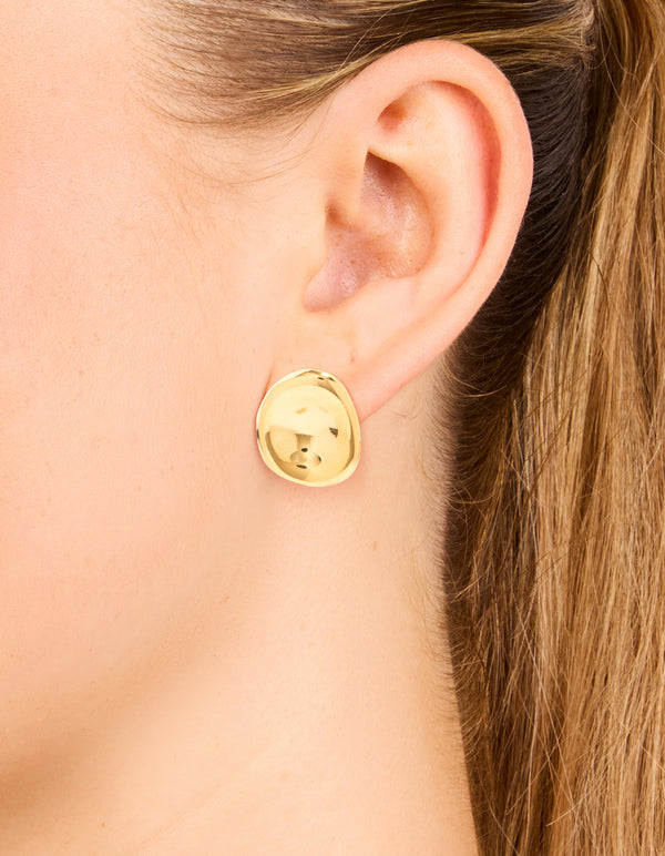 Waterproof Gold Plated Stainless Steel Button Stud Earrings