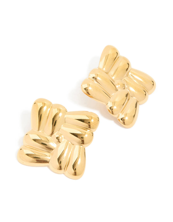 Waterproof Gold Plated Stainless Steel Crossover Square Stud Earrings