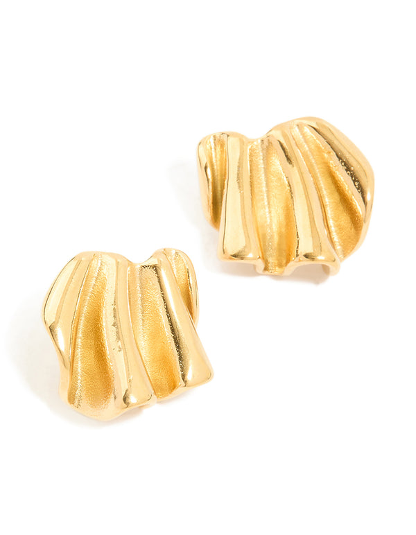 Waterproof Gold Plated Stainless Steel Wavy Fan Stud Earrings
