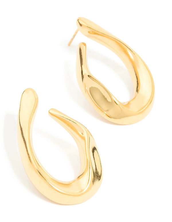 Discover waterproof gold plated stainless steel organic teardrop stud earrings front view