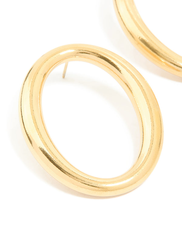 Waterproof Gold Plated Stainless Steel Oval Open Doughnut Stud Earrings