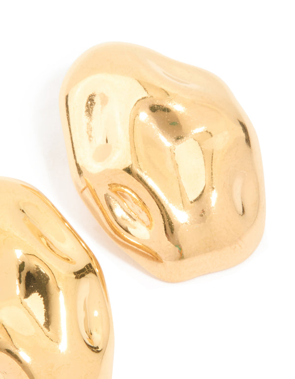 Waterproof Gold Plated Stainless Steel Pebble Stud Earrings